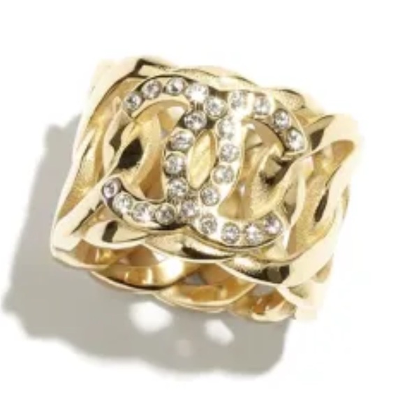 Authentic CHANEL Ring Metal/Strass/Dore Rhinestone S:6 - Picture 11 of 14